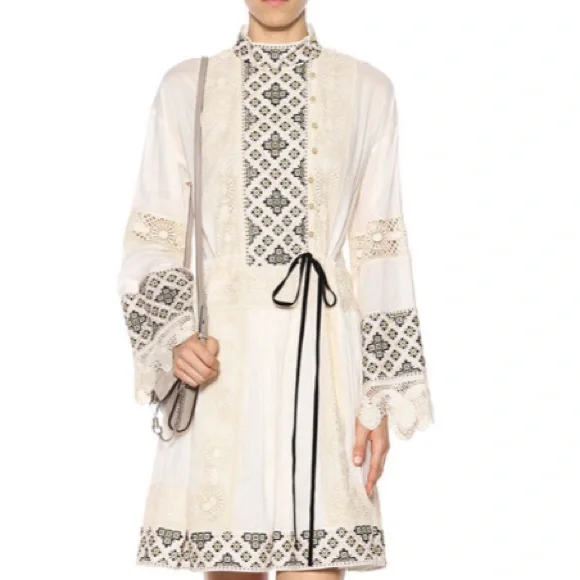 Tory Burch Carlotta Lace Trimmed Embroidered Cotton Voile Mini Dress  Prairie Tie